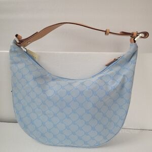 Ralph Lauren Pale Blue Monogram Hobo with Tan Strap